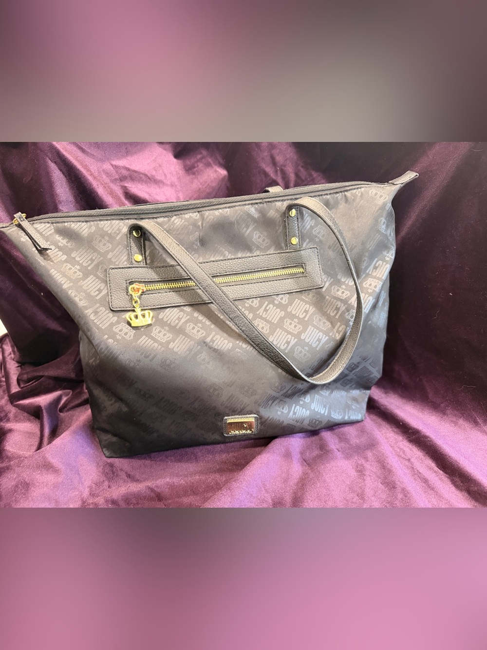 Juicy Couture Black Logo Tote with Gold Accent Hardware